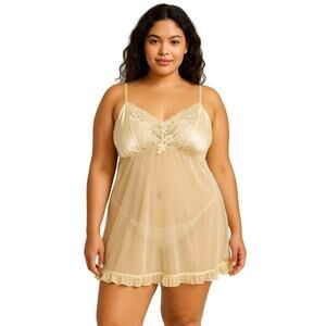 Cacique Lane Bryant Lingerie Babydoll Slip Dress 18/20 Sheer Satin Lace Ivory